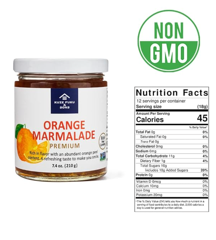 [KUZE FUKU & SONS] Orange Marmalade Premium, Made with Natural Non-GMO Real Fruit, No Artificial Flavors (7.4 Oz /209.78 g)