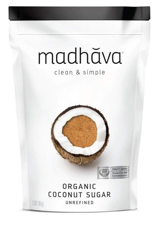 MADHAVA Organic Coconut Sugar 3 Lb. Bag (Pack of 1), Natural Sweetener, Sugar Alternative, Unrefined, Sugar for Coffee, Tea & Recipes, Vegan, Organic, Non GMO - expires 09/2027