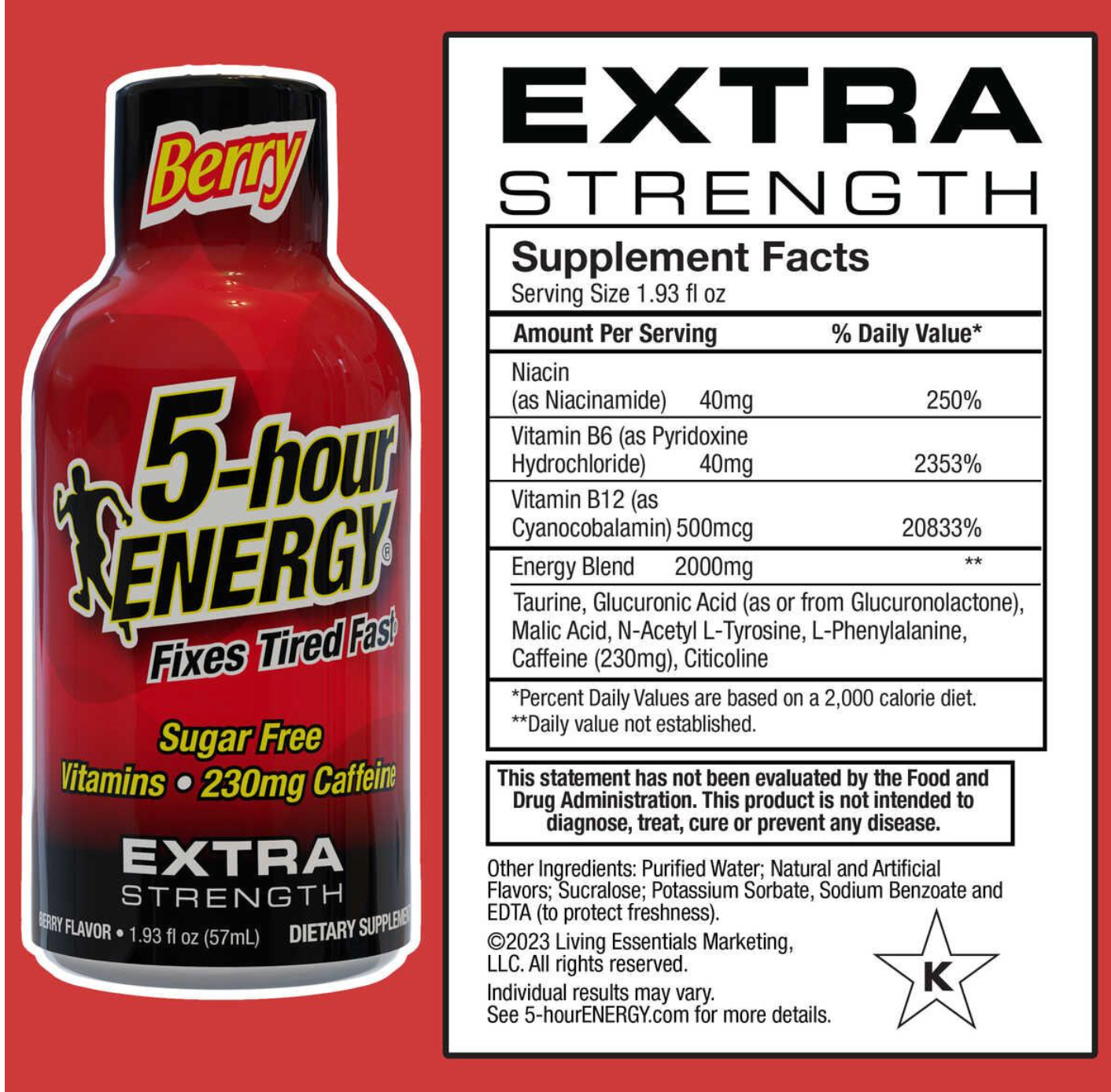 5-Hour Energy Extra Strength Shot, Berry, 718128, 1.93 OZ