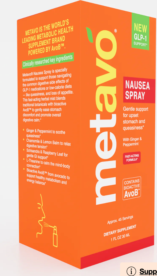 Metavo Nausea Spray with Ginger & Peppermint - Fast-Acting Natural Relief for Upset Stomach & Queasiness - expires September 2027