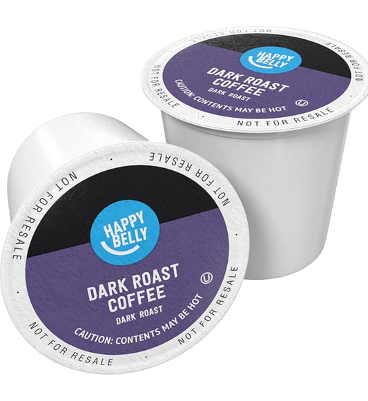 Amazon Brand - Happy Belly Dark Roast Coffee Pods, Compatible with Keurig 2.0 K-Cup Brewers, 100 Count - expires July 01 2027