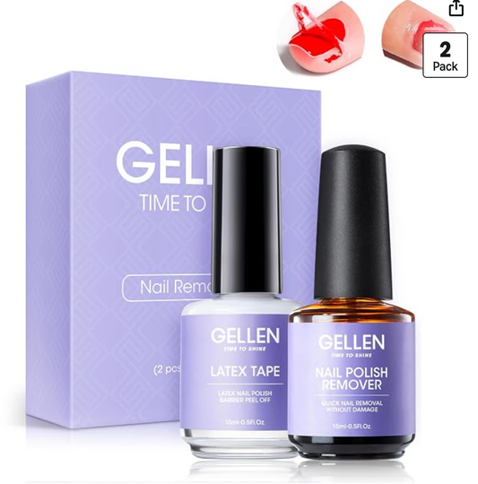 Gellen Gel Nail Polish Remover Kit - Gel Polish Remover and Latex Tape Peel Off Liquid, Gel Remover for Nails in 3-5 Minutes, Gel Remover Kit Cuticle Guard for Nail Art Liquid Latex Barrier Protector