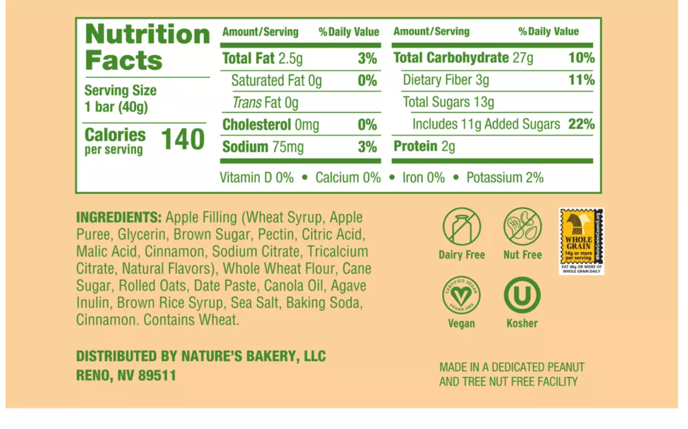 Nature's Bakery Apple Oatmeal Crumble Breakfast Bars - 8.46oz/6ct - expired 05/06/2026
