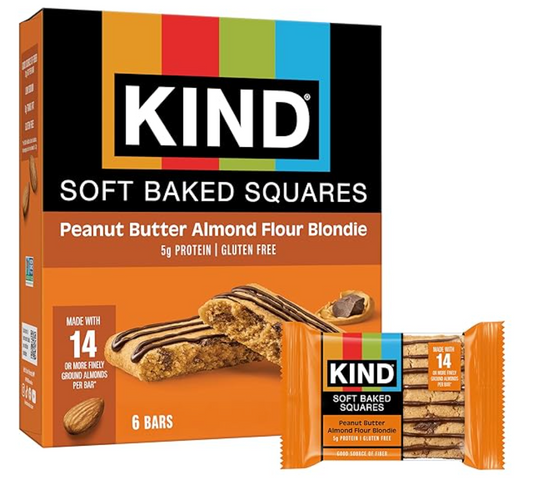 KIND Soft Baked Squares, Peanut Butter Almond Flour Blondie, Gluten Free, Healthy Snack Bars, 5g Protein, 6 Count - expired Jan 01 2026