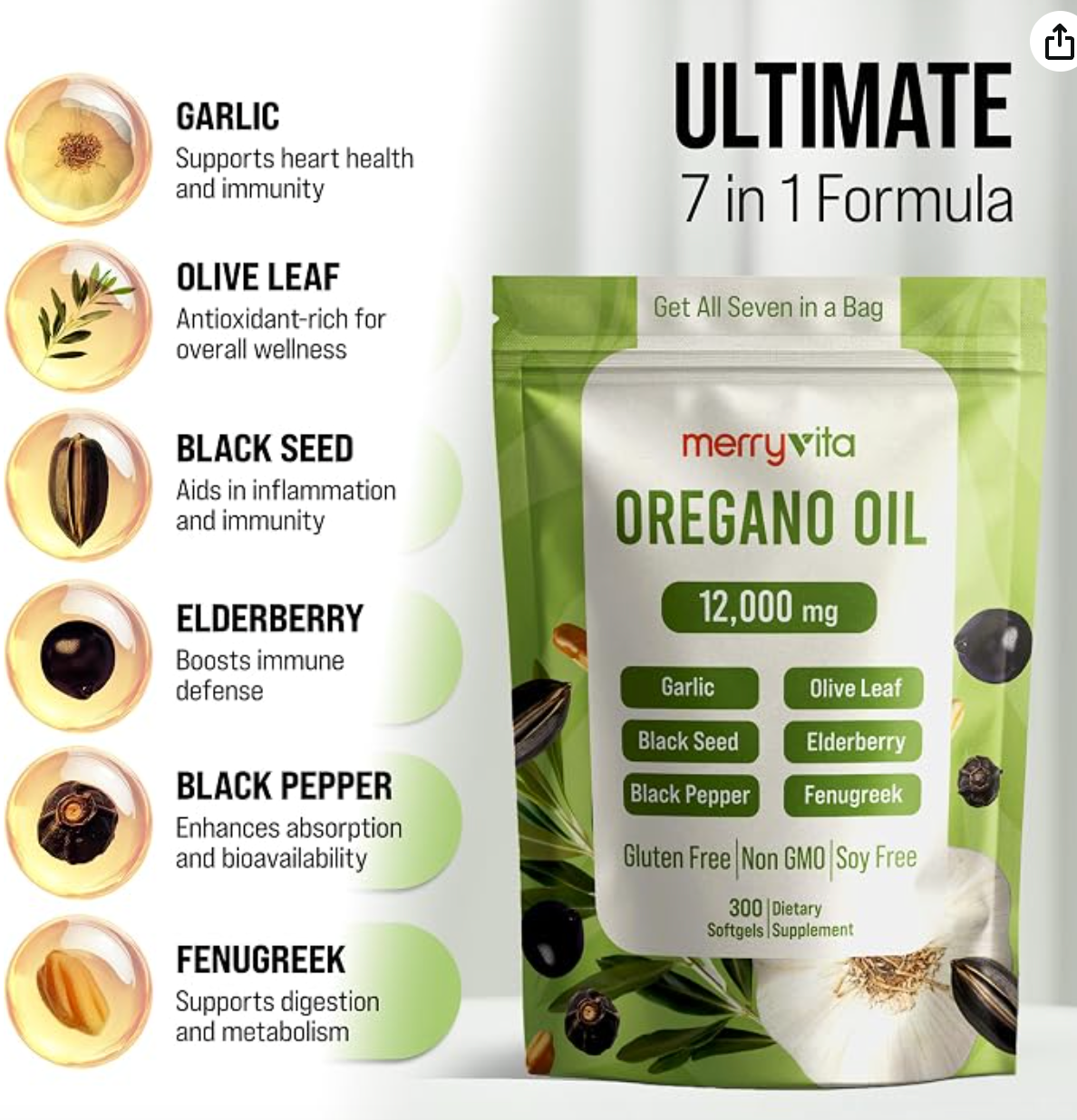 Oil of Oregano with Black Seed Oil– Oregano Oil Capsules Organic, High Carvacrol – Aceite de Orégano Cápsulas, Immune Support Supplement – Non-GMO - 300 Softgels
