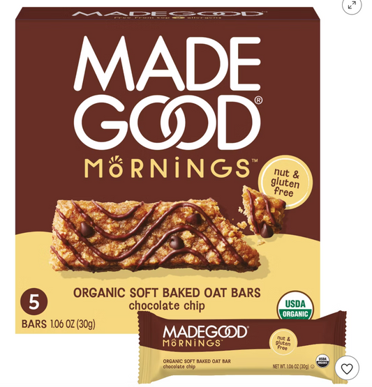 MadeGood Morning Chocolate Chip Bars - 5ct/5.3oz - 12/09/2026