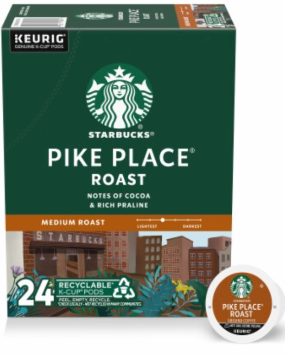 Starbucks Pike Place Roast Medium Roast Hot or Iced Coffee K-Cup Coffee Pods - expires Feb 11 2027