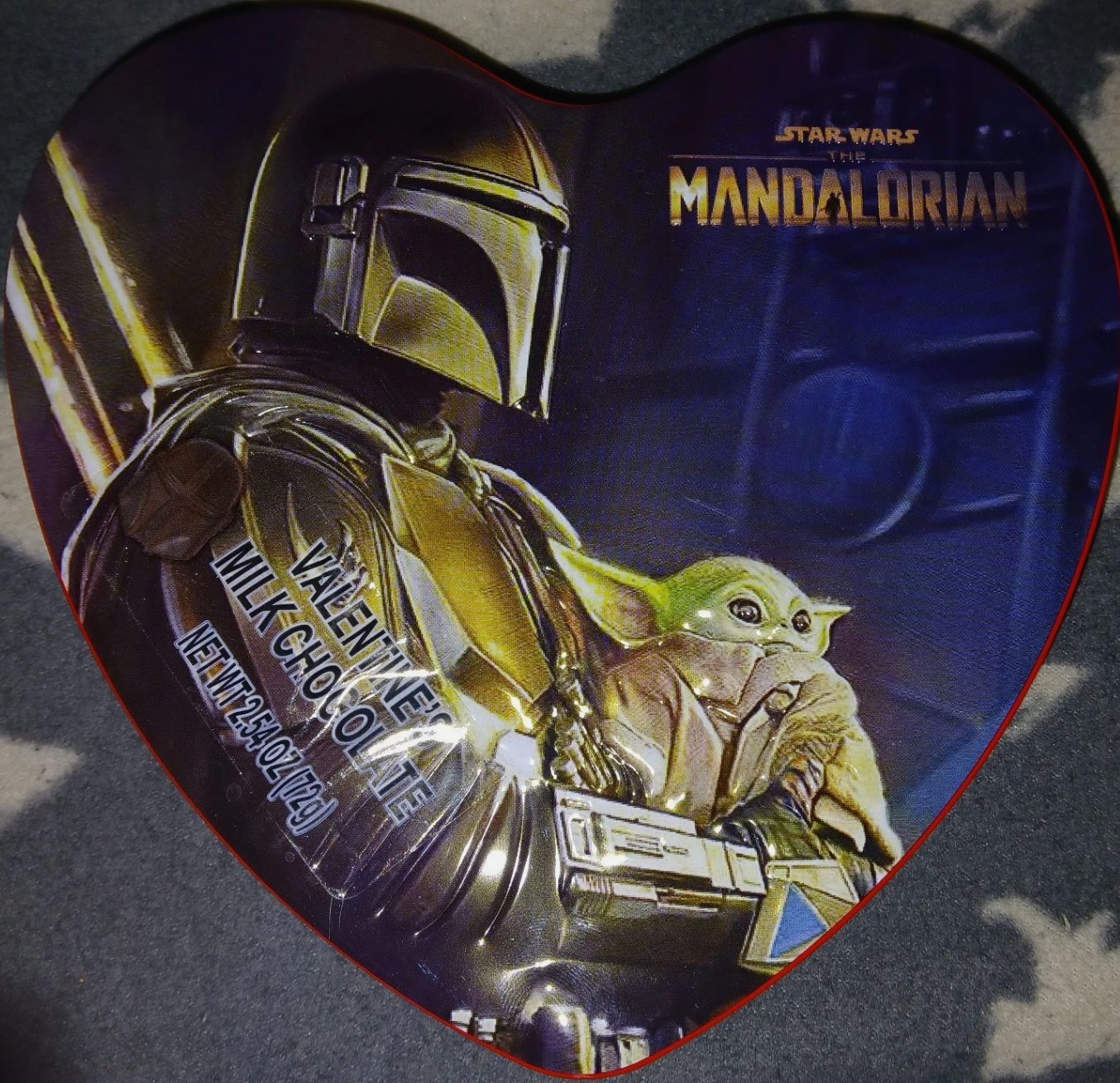 Star Wars The Mandalorian Heart Tin 6" high by 5" wide Valentines Day Heart Tin with Chocolates - expires 10/31/2026