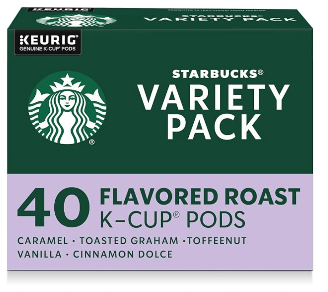 Starbucks K-Cup Coffee Pods, Flavored Hot or Iced Coffee, Variety Pack, 40 Keurig Pods | 100% Arabica K-Cup pods for Keurig brewers; assorted flavored coffees variety pack; 1 box, 40 pods - expired Apr 26 2026