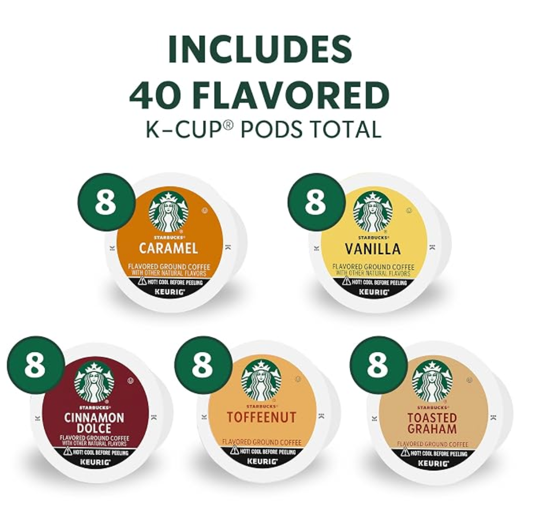 Starbucks K-Cup Coffee Pods, Flavored Hot or Iced Coffee, Variety Pack, 40 Keurig Pods | 100% Arabica K-Cup pods for Keurig brewers; assorted flavored coffees variety pack; 1 box, 40 pods - expired Apr 26 2026
