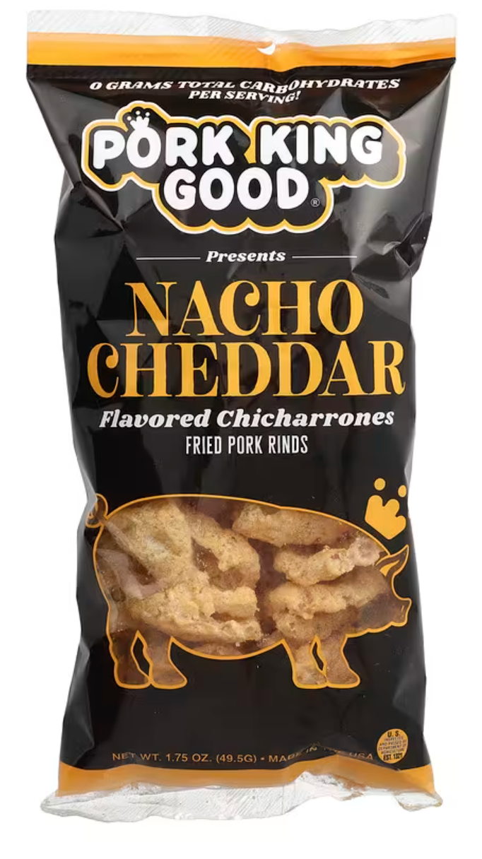 Pork King Good, Flavored Chicharrones, Nacho Cheddar, 1.75 oz (49.5 g) - expires Oct 09 2026