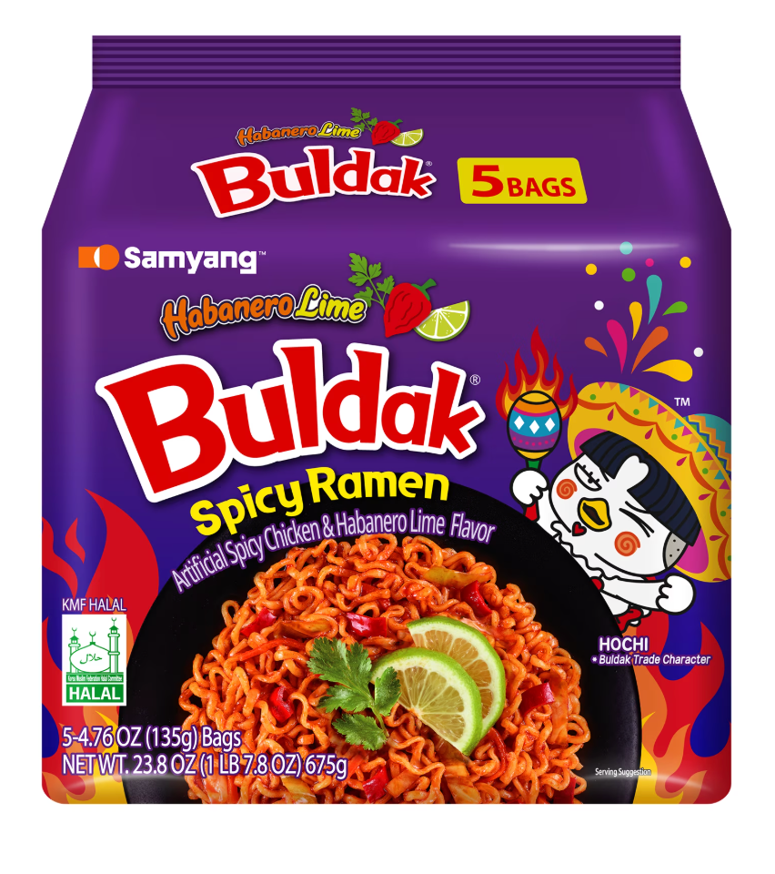 Samyang Buldak Habanero Lime Spicy Chicken Instant Ramen Noodles, 5 Pack, 4.76 oz Bags - expired July 16 2026