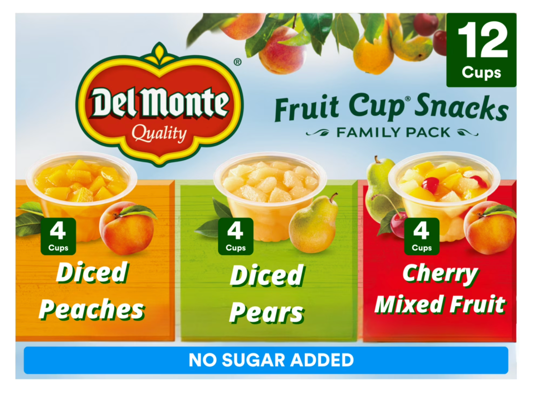 Del Monte Fruit Cup Snacks Variety Pack No Sugar Added 4 oz Cups (Pack of 12) - expired May 08 2026