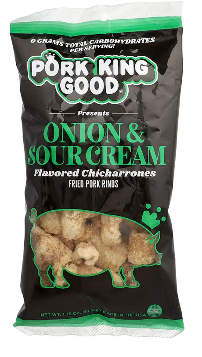 Pork King Good, Flavored Chicharrones, Onion & Sour Cream, 1.75 oz (49.5 g) - expires Oct 09 2026