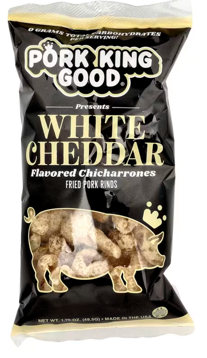 Pork King Good, Flavored Chicharrones, White Cheddar, 1.75 oz (49.5 g) - expires Oct 13 2026