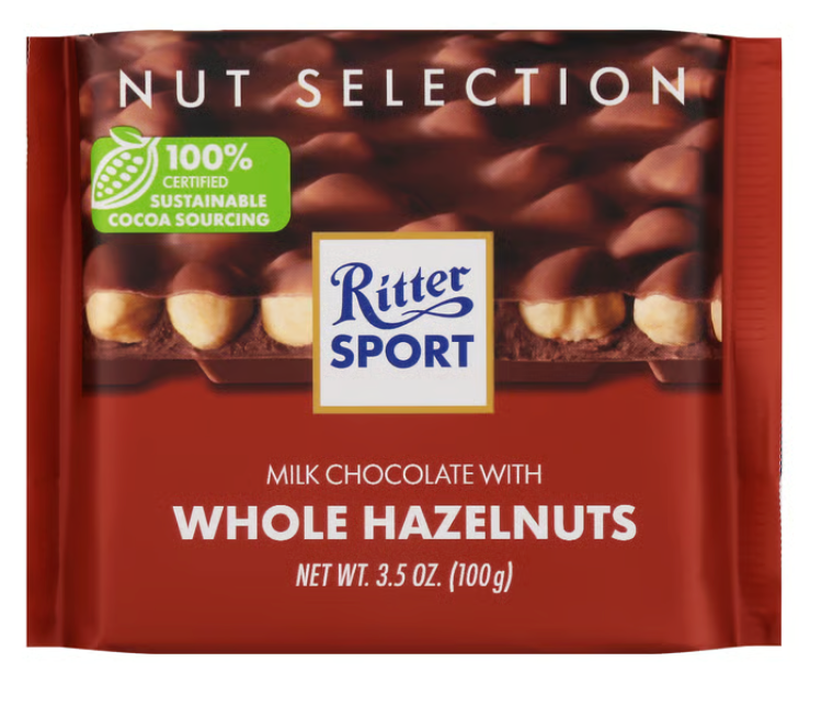 Ritter Sport Milk Chocolate with Whole Hazelnuts Candy Bar (3.5 oz) - expires July 29 2026