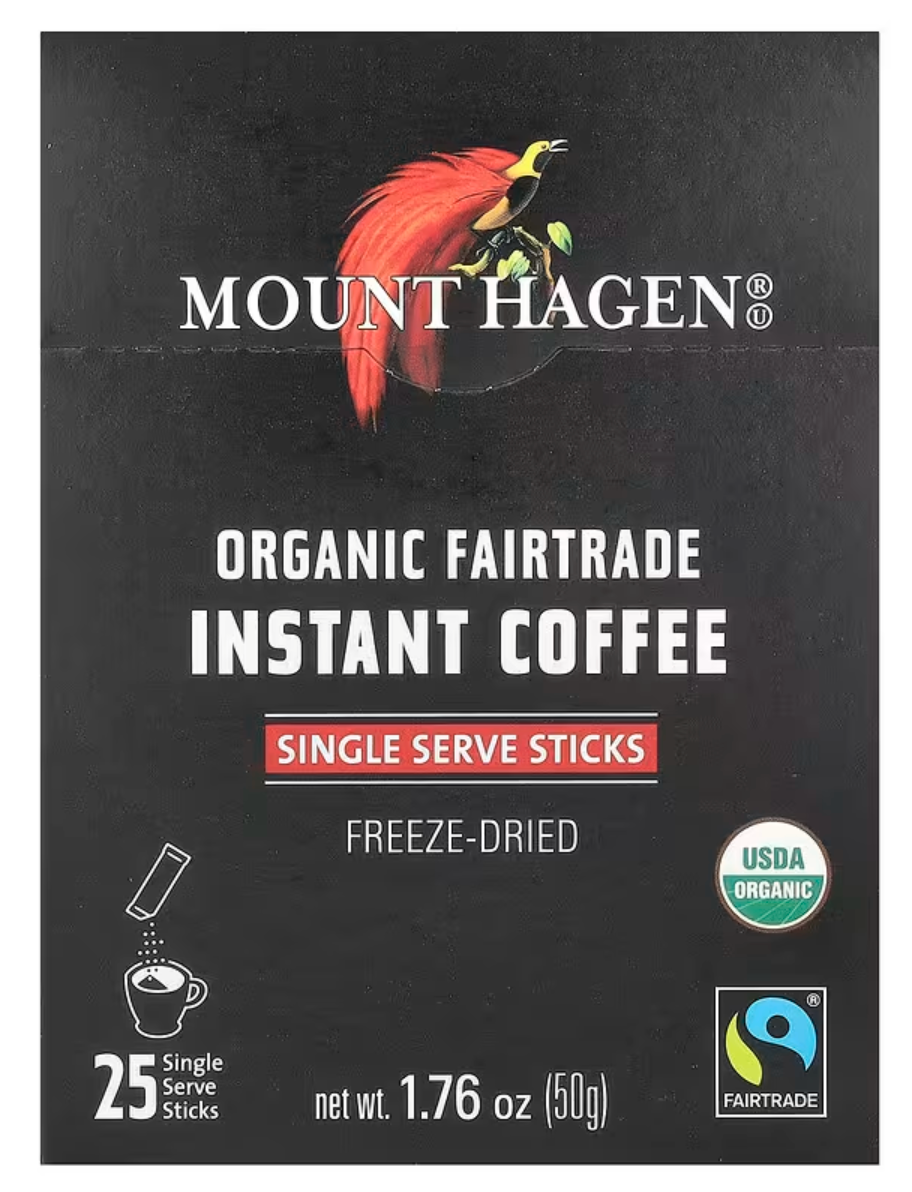 Mount Hagen, Organic Fairtrade Instant Coffee, 25 Single Serve Sticks, 1.76 oz (50 g) - expires 11/2028