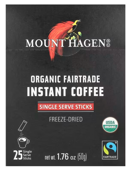 Mount Hagen, Organic Fairtrade Instant Coffee, 25 Single Serve Sticks, 1.76 oz (50 g) - expires 11/2028