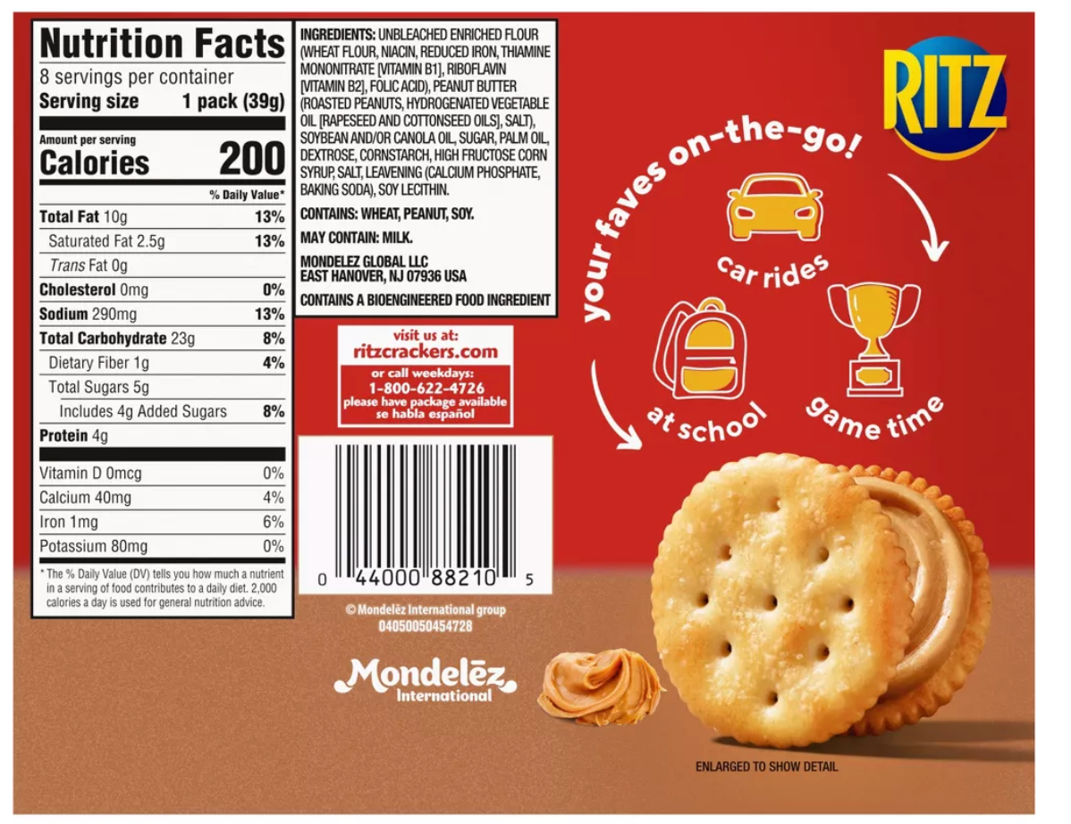 Ritz Cracker Sandwiches with Peanut Butter - 8ct/11.04oz - expires Nov 04 2026