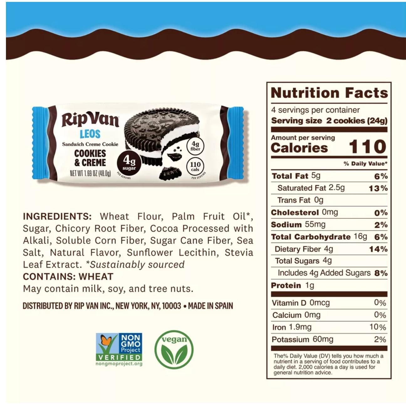 Rip Van Leos Cookies and Cream Sandwich Cookies - 6.76oz/4ct