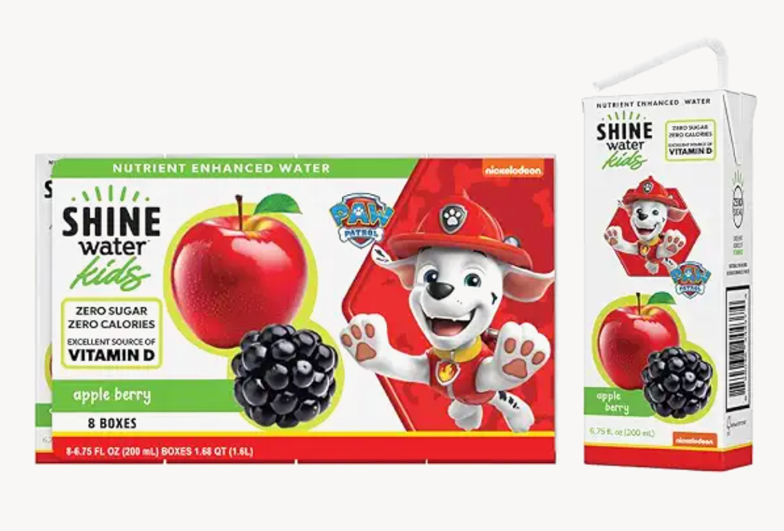 Shine Water Apple Berry Kids Drink Box- Pack of 8 (6.75 Fl Oz Each) - Naturally Flavored Water with Vitamin D, Zero Sugar, Low Calorie, Non-Carbonated.