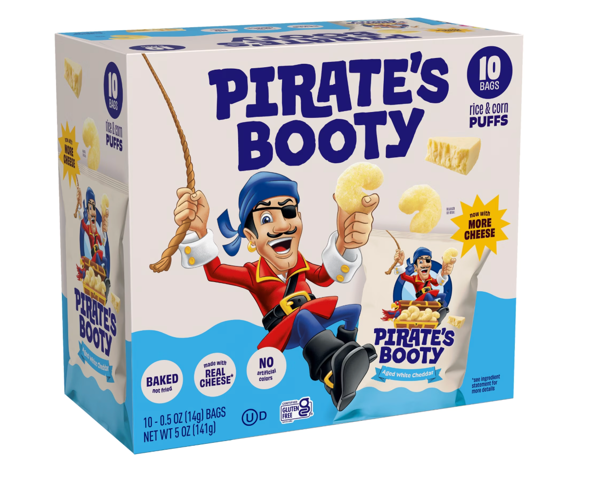 Pirate's Booty Gluten-Free Aged White Cheddar Cheese Puffed Kid Snacks Multipack, 0.5 oz (10 count)