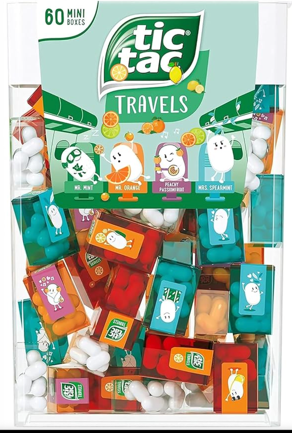 Bulk Travels Mini Packs candy Individual Assorted Flavor Candies Packets Large Spender Box (60 Mini Packs - Mint Orange Spearmint Peachy Passionfruit)