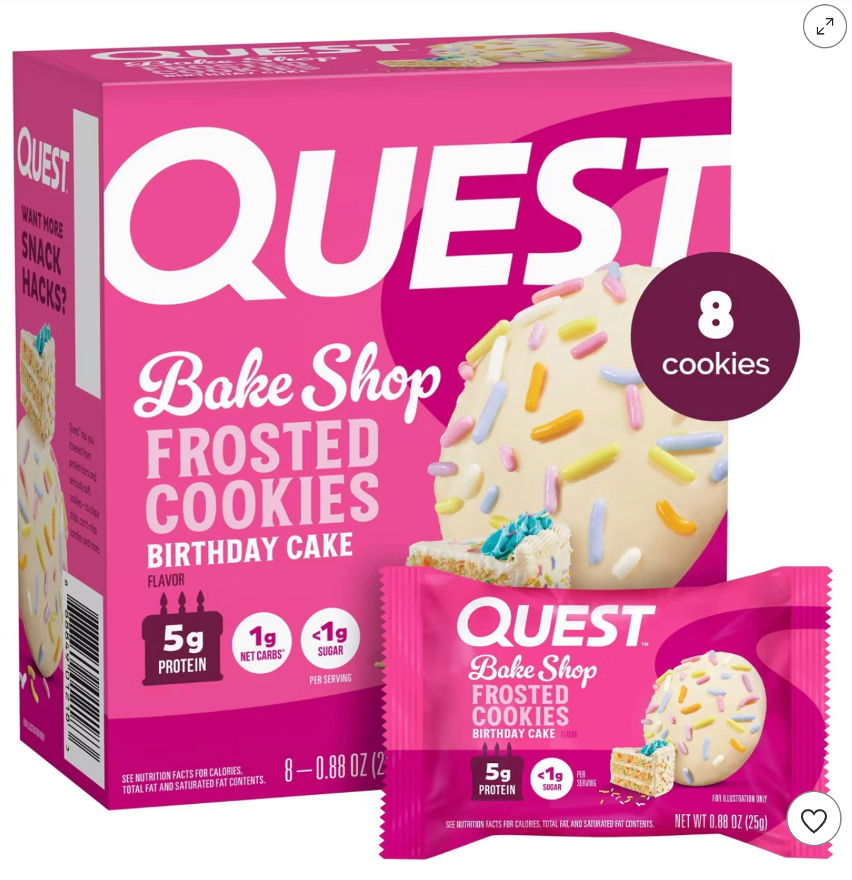 Quest Nutrition Bake Shop Birthday Cake Flavor Frosted Cookies - 5g Protein - 7.04oz/8ct