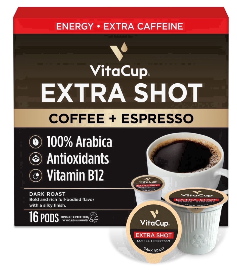 VitaCup Extra Shot Coffee Pods w/ Espresso Compatible w/ Keurig K-Cup Brewers, 16 ct - October 3rd 2027