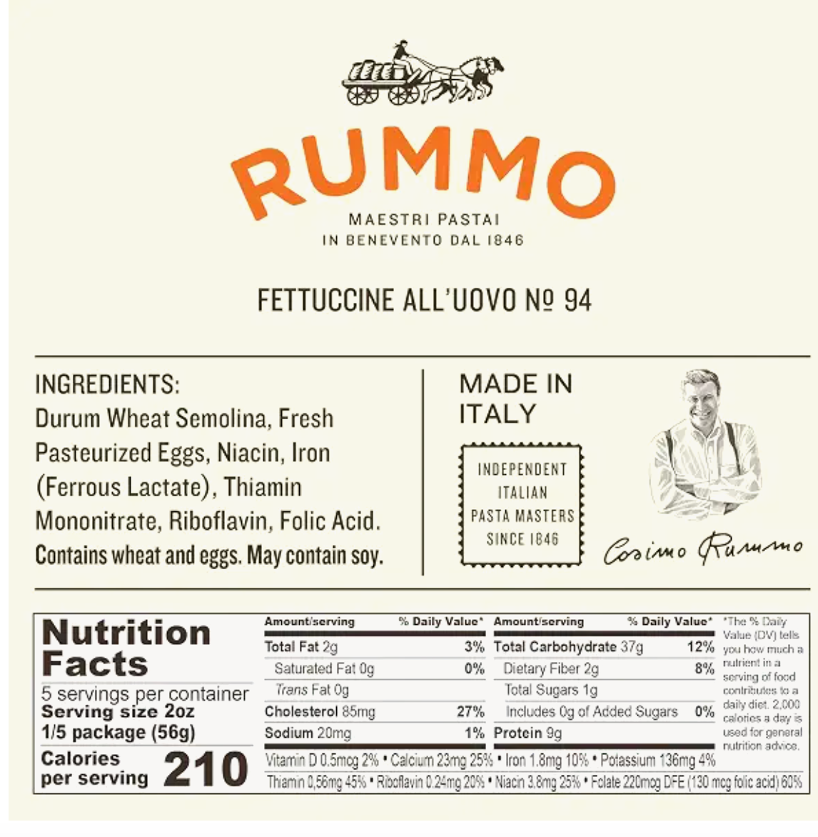 Rummo Fettuccine Pasta N.94 - Fettuccine Pasta Noodles, Dry Pasta, Curly Noodles, Egg Noodles, Italian Pasta - 8.82 Ounce (Pack of 1)