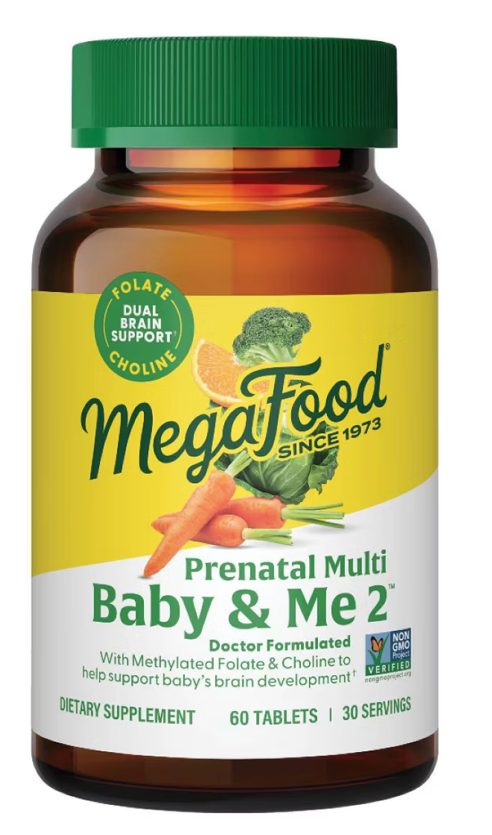 MegaFood Baby & Me 2 Prenatal Multi With Iron, Choline & Methylated Folate Vegetarian Tablets - 60ct