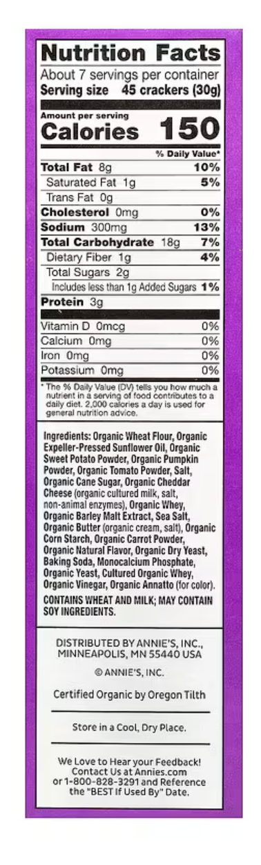 Annie's Homegrown, Cheesy Cheddar Baked Crackers, Hidden Veggies , 7.5 oz (213 g)
