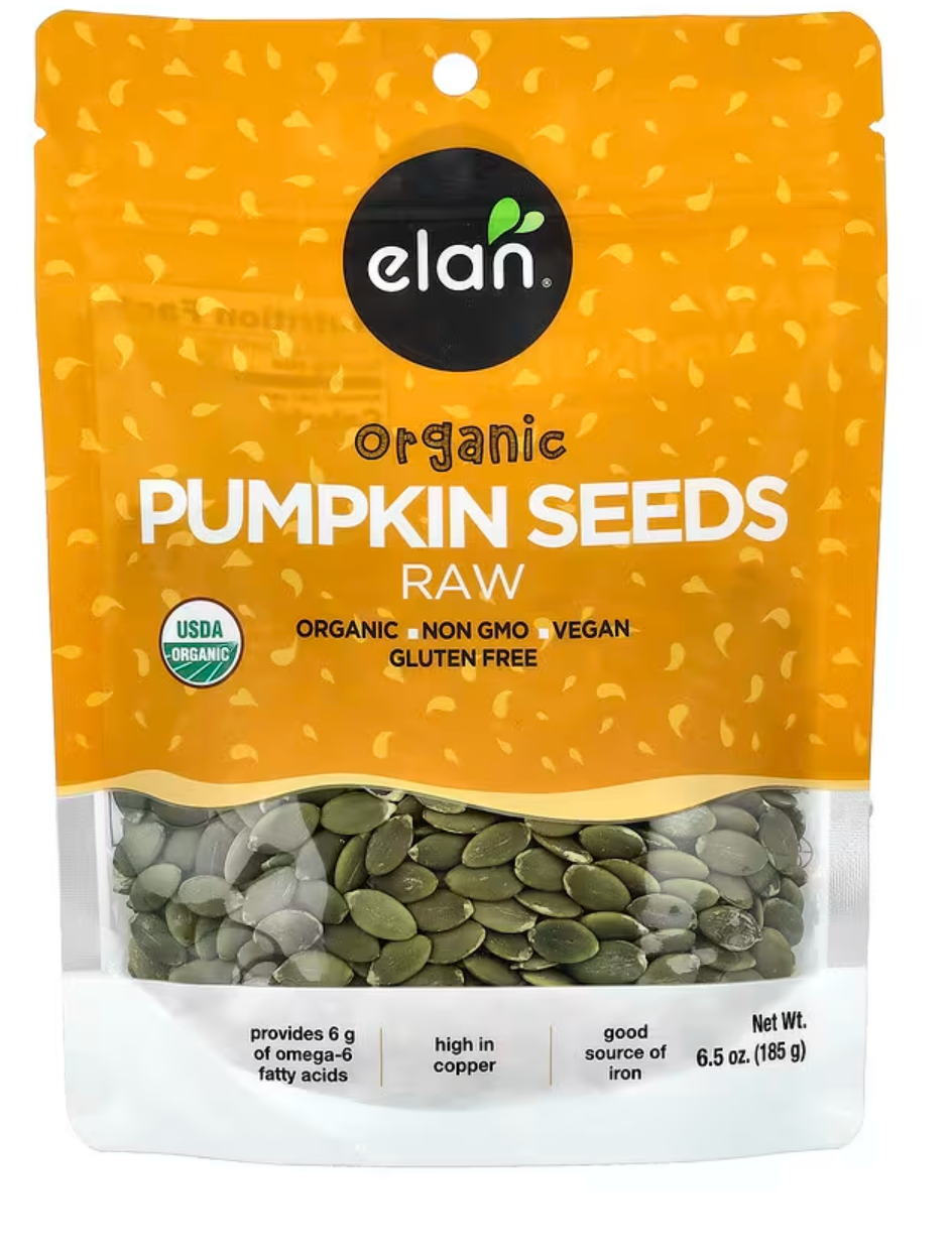 Elan, Organic Pumpkin Seeds, Raw , 6.5 oz (185 g) - expires Nov 20 2026