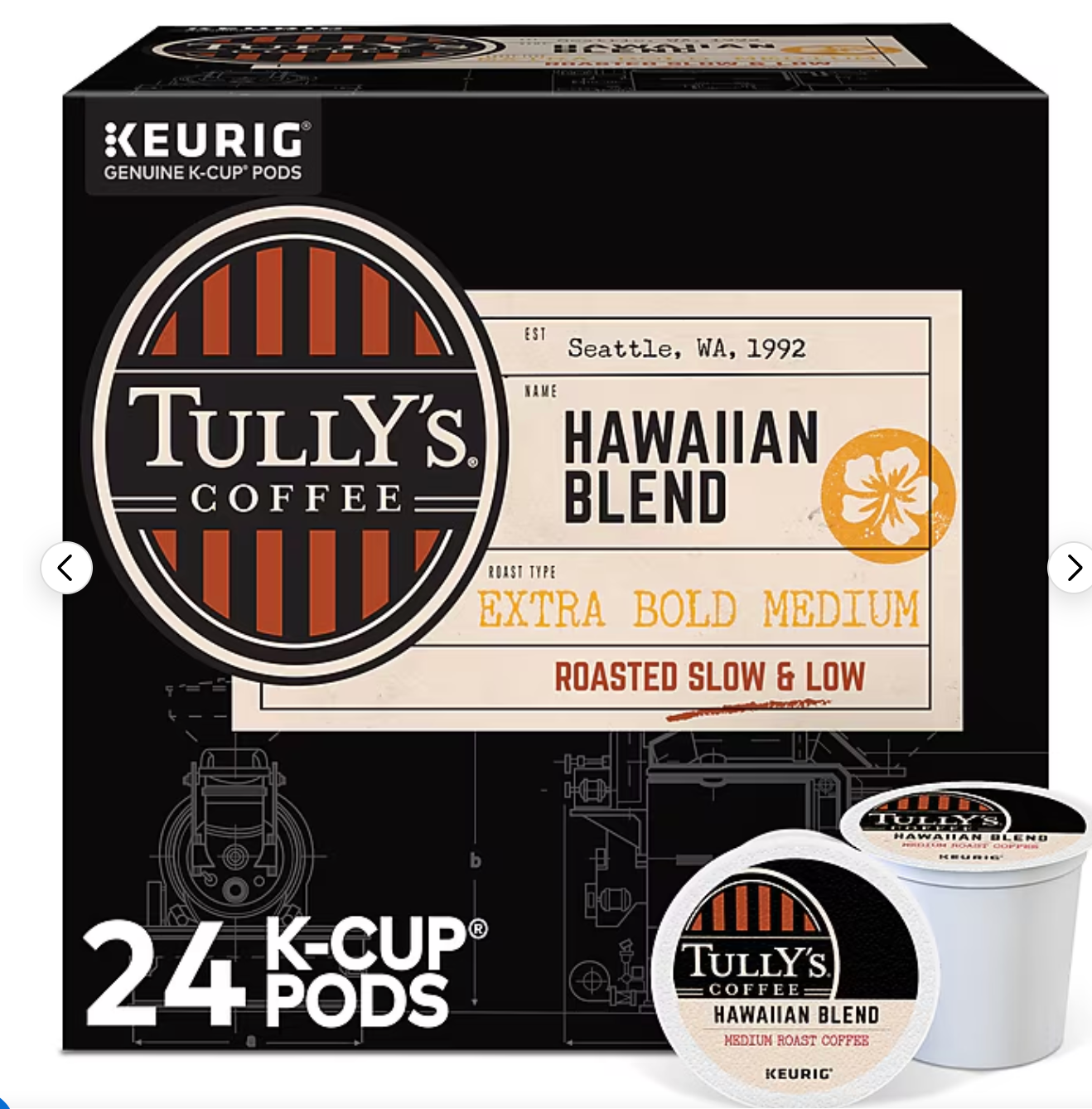 Tully's Hawaiian Blend Coffee Keurig® K-Cup® Pods, Medium Roast, 24/Box expires Jan 2028