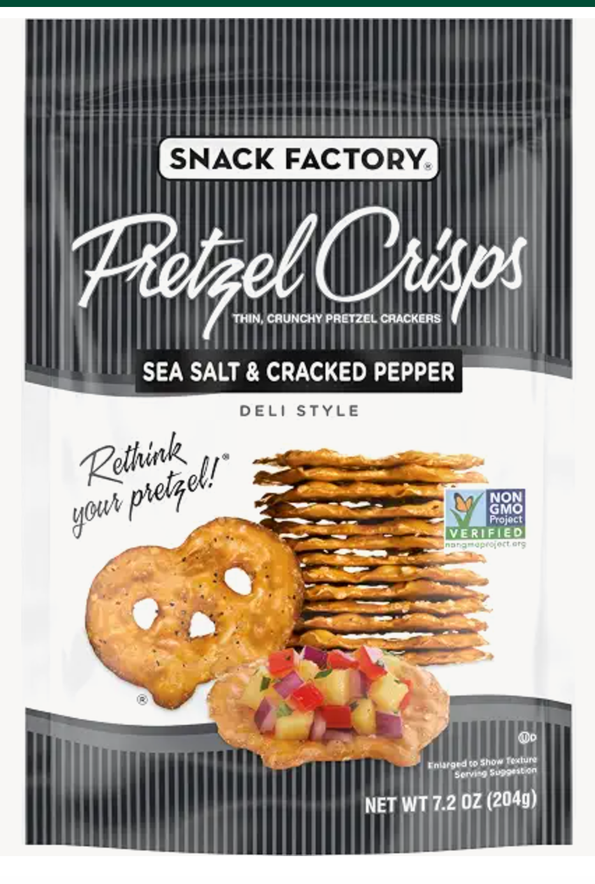 Snack Factory Pretzel Crisps, Sea Salt & Cracked Pepper, 7.2 Oz