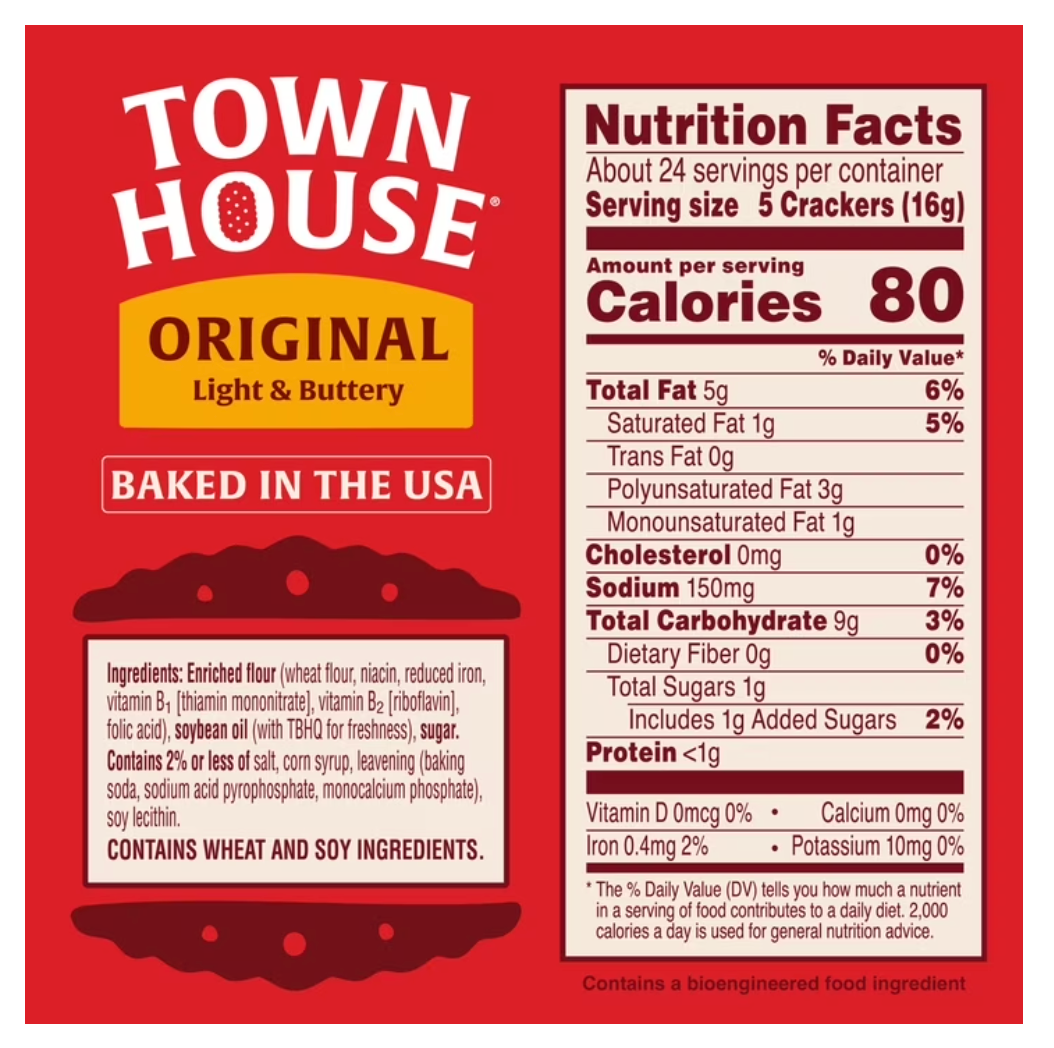 Town House Original Oven Baked Crackers, Salty Snacks, 13.8 oz