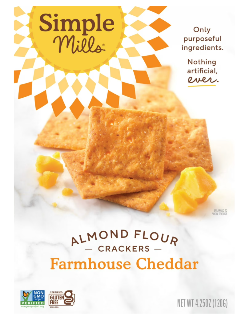 Simple Mills Almond Flour Crackers, Farmhouse Cheddar Gluten-Free Crackers, 4.25 oz - expired 07/17/2026