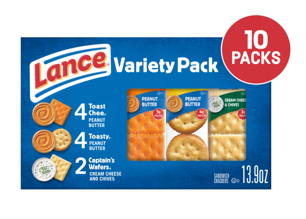 Lance Sandwich Crackers, Variety Pack, 3 Flavors, 10 Individually Wrapped Packs, 6 Sandwiches Each - expired June 27 2026