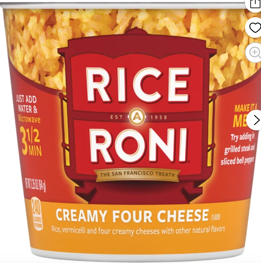 Rice-A-Roni, Creamy Four Cheese Rice and Vermicelli Mix, 2.25 oz Cup - Dec 2026