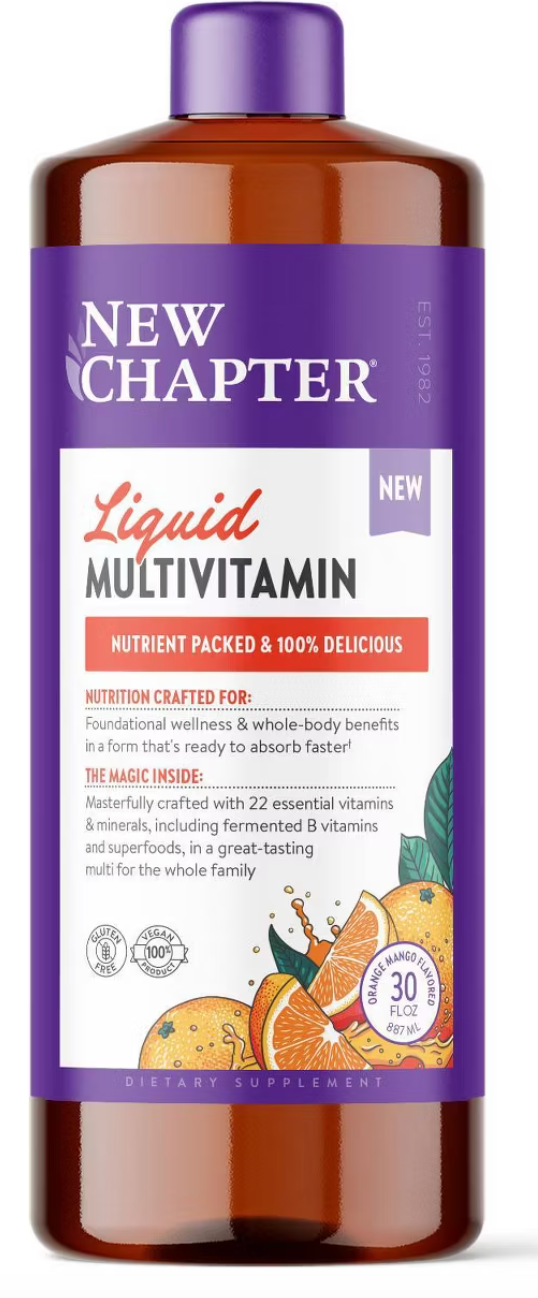 New Chapter Vegan Liquid Multivitamin - Orange/Mango - 30oz: Gluten-Free, Non-GMO - expires August 2026