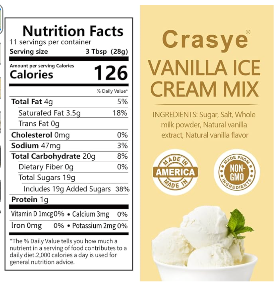 Crasye Ice Cream Mix Vanilla Soft Serve Mix Dairy Free Vegan Soft Serve Mixes Base Powder Homemade for Ice Cream Maker Machine