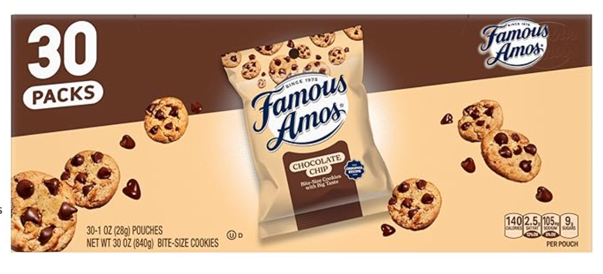 Famous Amos Classic Chocolate Chip Cookies, Bite-Size Crunchy Cooki - expires 01/10/2027