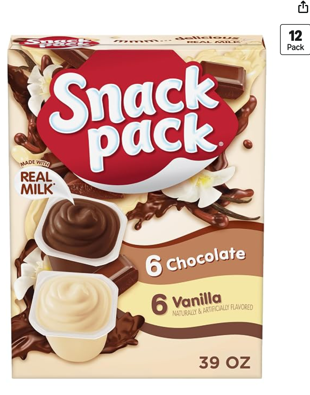 Snack Pack Chocolate and Vanilla Pudding Cups, 3.25 oz., 12-ct Family Pack - expires March 12 2027