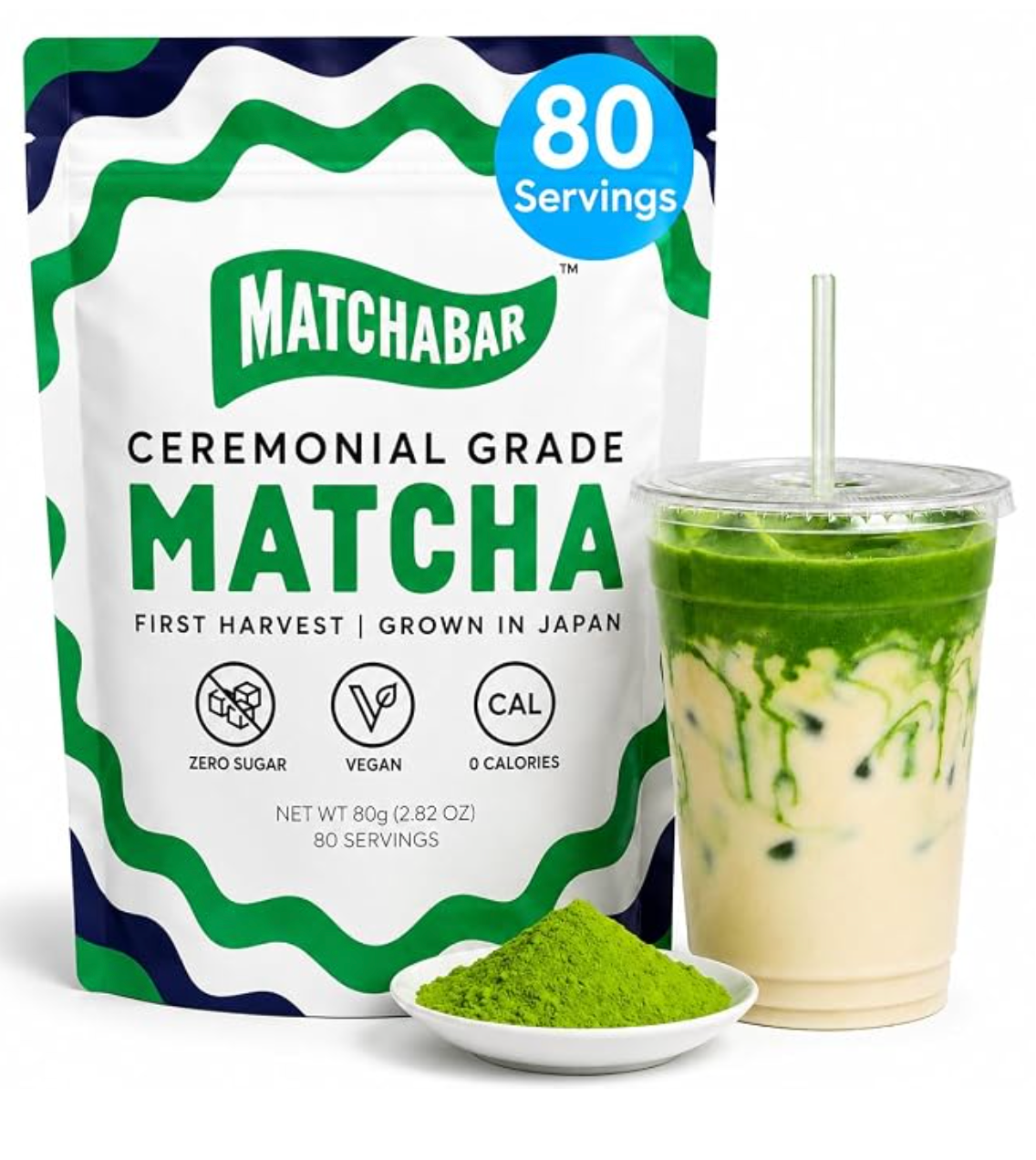 Matchabar Matcha Powder (80g) Ceremonial Japanese Matcha Latte, Vegan- expires 08/2028