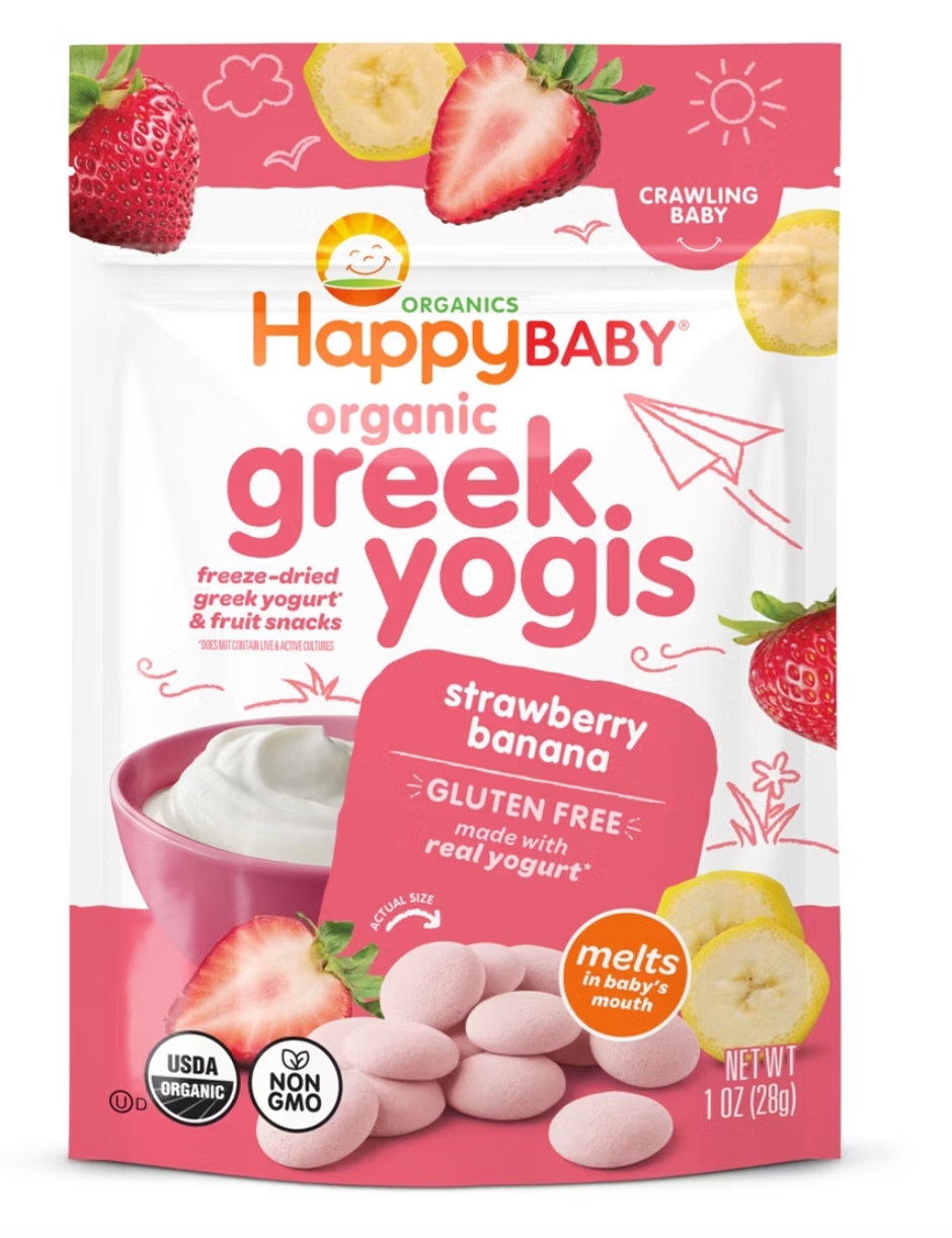 Happy Baby Organic Greek Yogis Freeze-Dried Yogurt & Fruit Baby Snacks - Strawberry Banana - 1oz: Age Level 9 Months & Up, Ready to Eat - expires March 15 2027