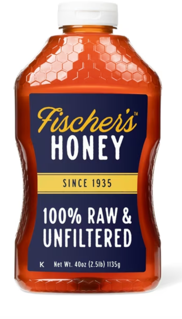 Fischers Honey 40oz Raw & Unfiltered, Pure, Premium, Raw Honey, Squeeze Bottle
