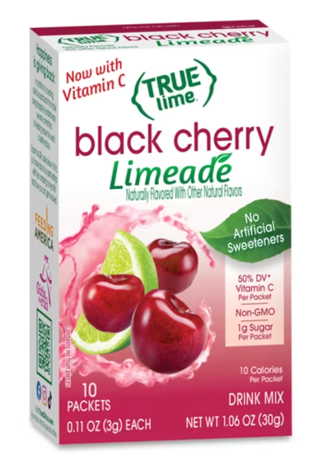 True Lime Black Cherry Limeade Drink Mix Powder, No Artificial Sweeteners, 1.06 oz., 10 Count Box