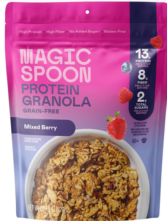 MAGIC SPOON Mixed Berry Protein Granola - 8oz: No Certified Synthetic Colors - expires 04/12/2027
