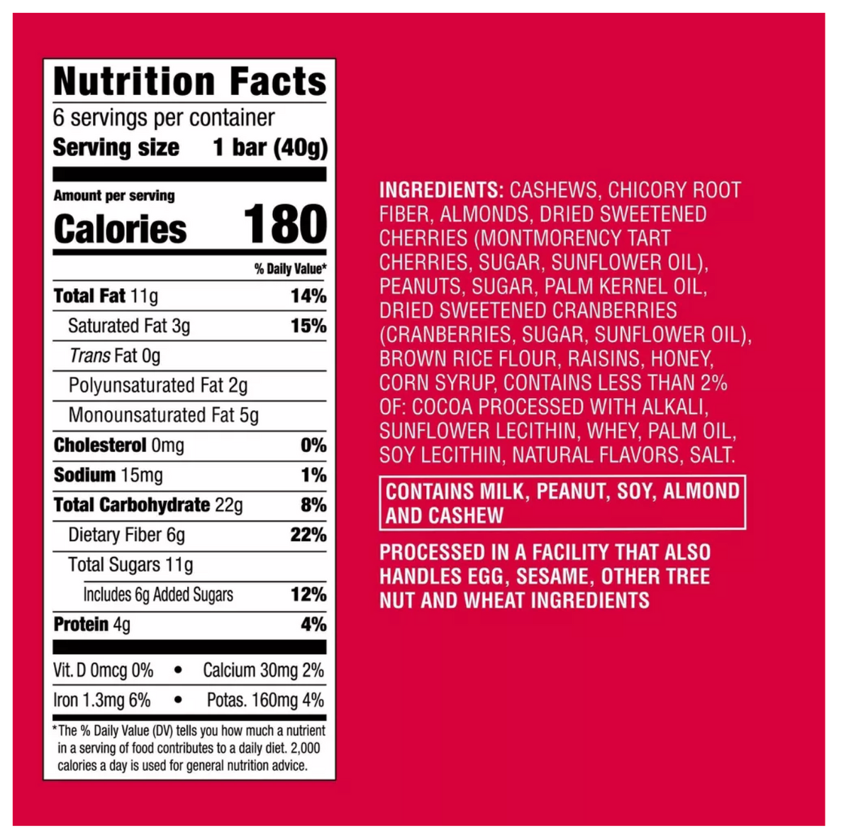 Dark Chocolaty Cherry Cashew with Other Natural Flavors Nut Bars - 8.4oz/6ct - Good & Gather™