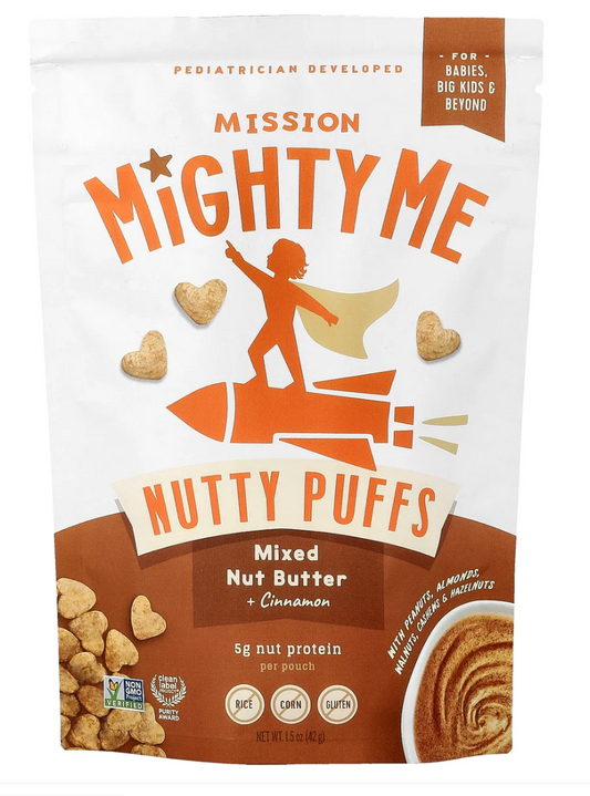 Mission MightyMe, Nutty Puffs, Mixed Nut Butter + Cinnamon, 1.5 oz (42 g) - expires 03/02/2027
